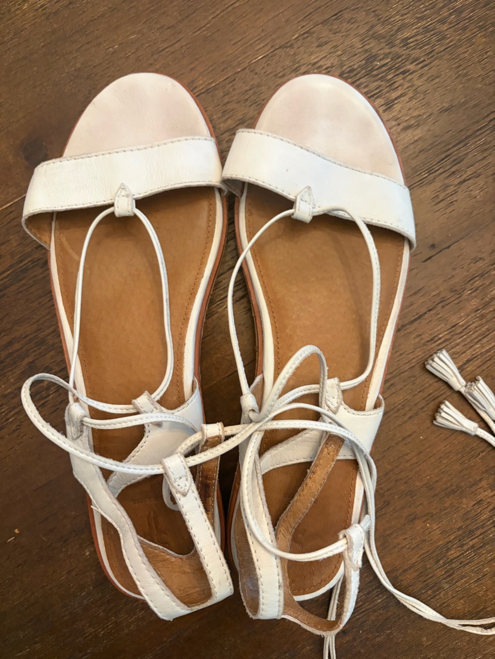Frye gladiator White Leather Lace-Up Open-Toe Sandals